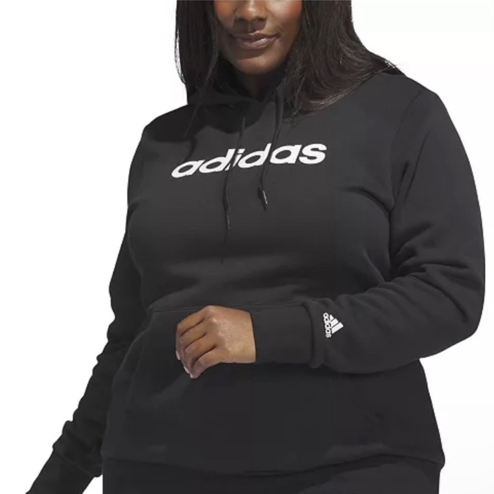 NWT Adidas Women's Black Cotton Hoodie, Pullover Big Logo, Plus Size